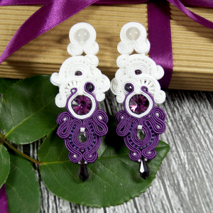 Kolczyki ślubne sutasz - white & purple ORCHID | Leśna Pracownia Biżuterii Ewa Wronka Eva Sutasz